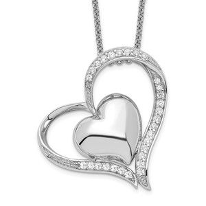 925 Sterling Silver CZ In My Heart Double Hear 18 inch Necklace with Poem Card